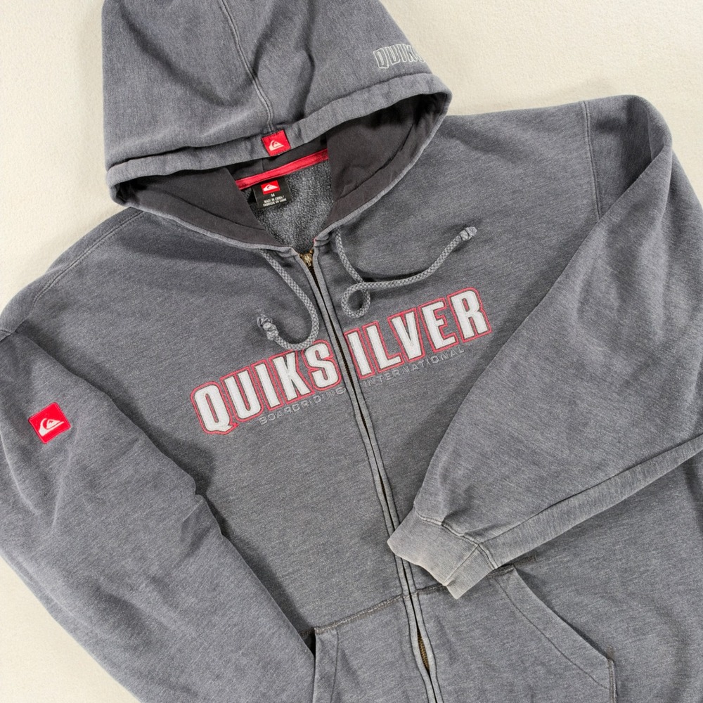 Vintage Quiksilver Boardriding International Graphic Zip Hoodie Size M Gray